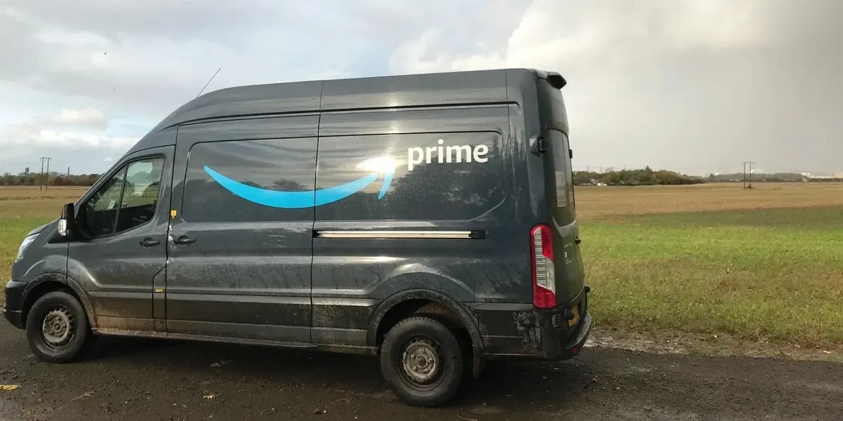 MDSL Amazon Prime delivery van parked at the roadside